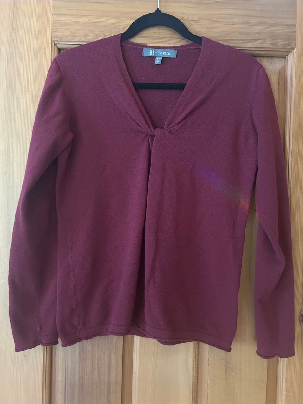 Title Nine Burgundy V-Neck Knot-Front thick shirt
